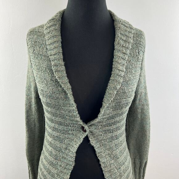 INCA MAMA by Carmela Pinillos Green Pima Cotton Ribbed Cardigan Sweater S NEW - Picture 2 of 10